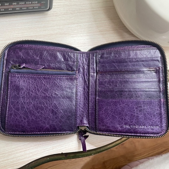 Balenciaga purple chevre leather motorcycle compact wallet - Picture 3 of 5